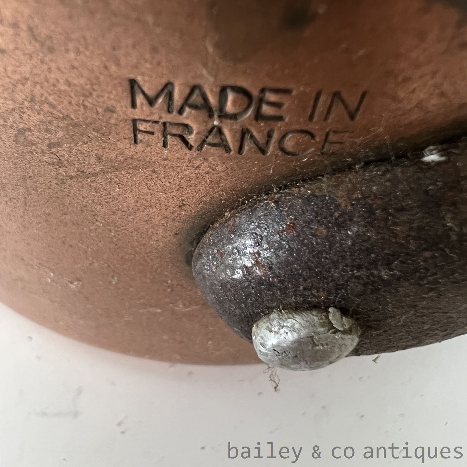 Vintage French Copper Saucepans Set of Five Lined Stamped - FR732   detail 10