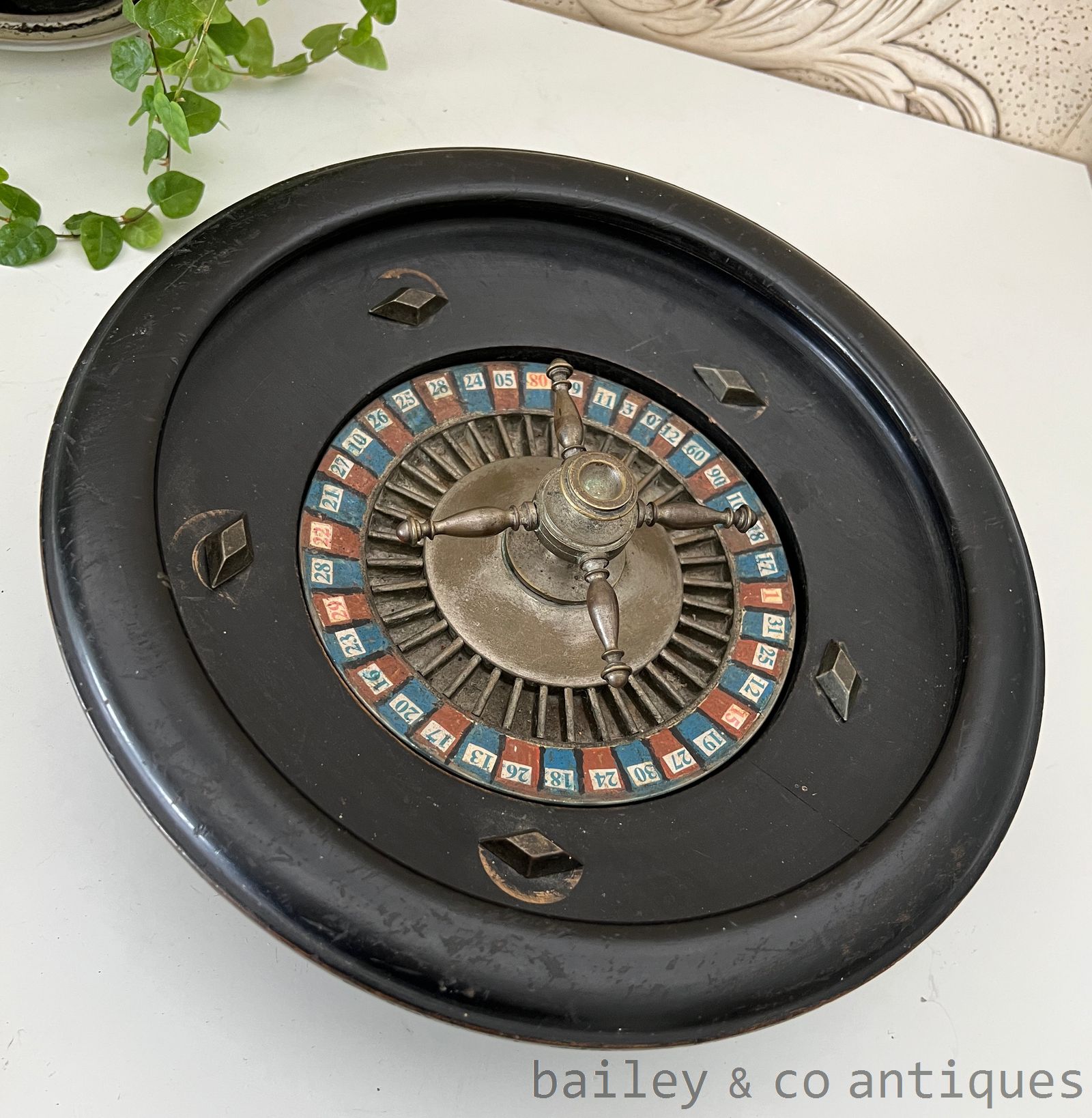 Antique French Rare Roulette Wheel Large Ebonised Wood  - FR733   detail 02