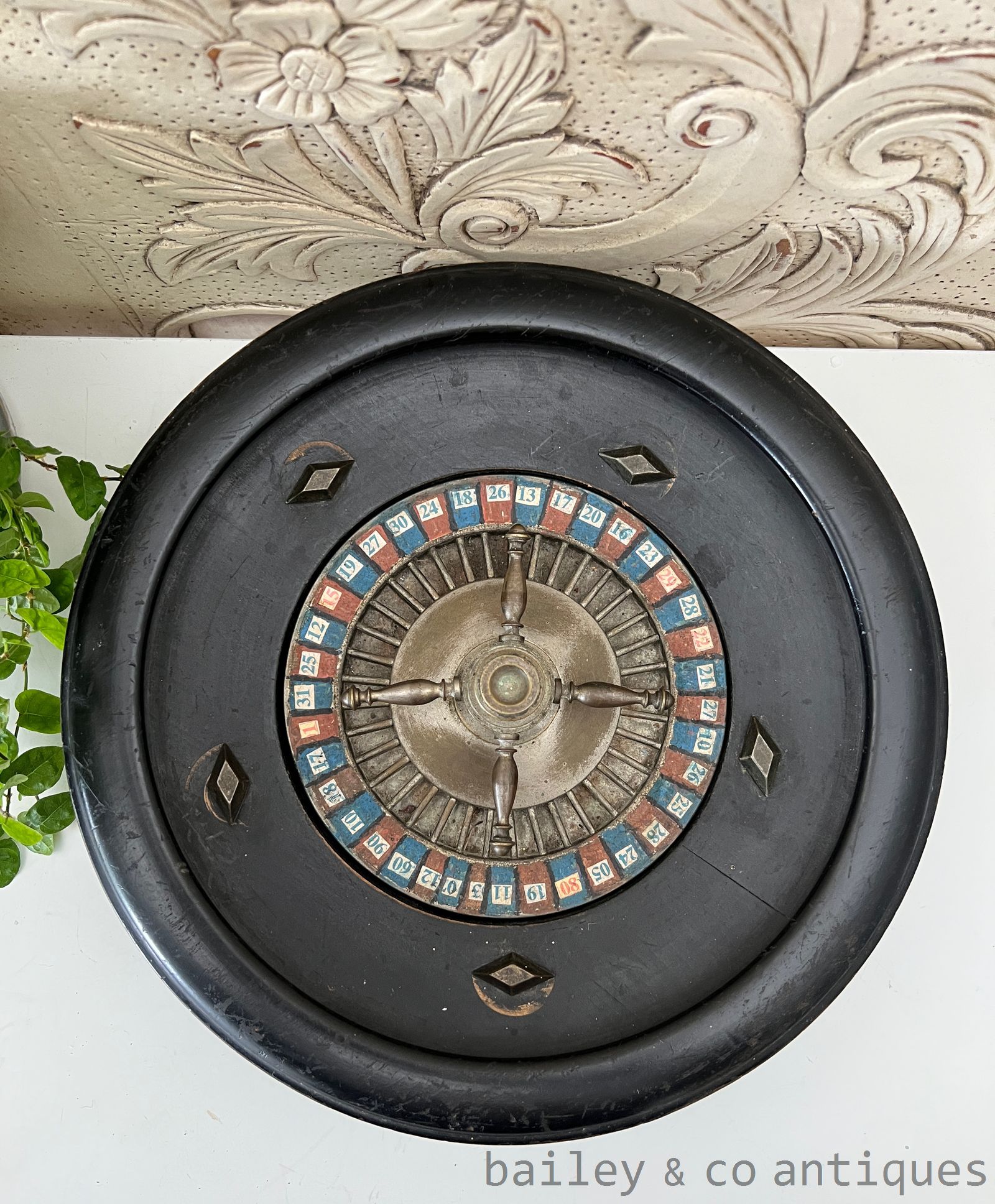 Antique French Rare Roulette Wheel Large Ebonised Wood  - FR733   detail 03