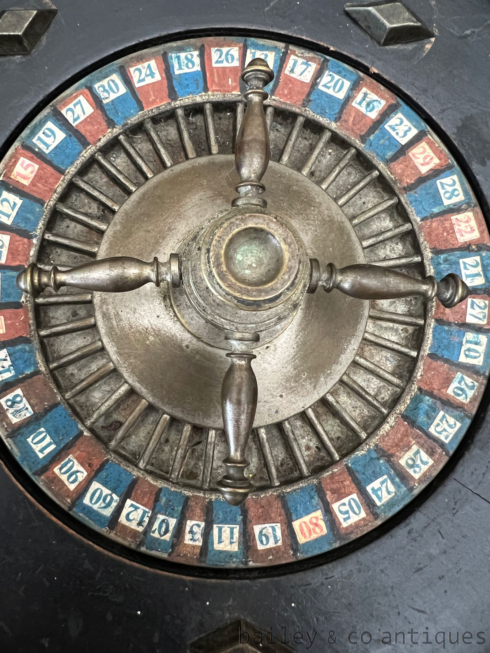 Antique French Rare Roulette Wheel Large Ebonised Wood  - FR733   detail 04