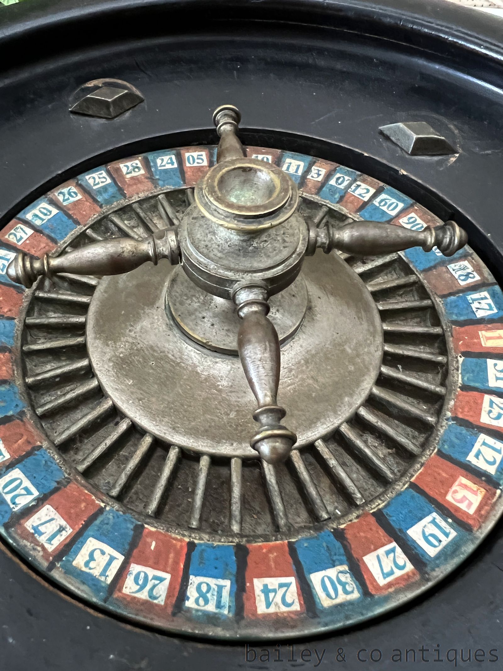 Antique French Rare Roulette Wheel Large Ebonised Wood  - FR733   detail 08