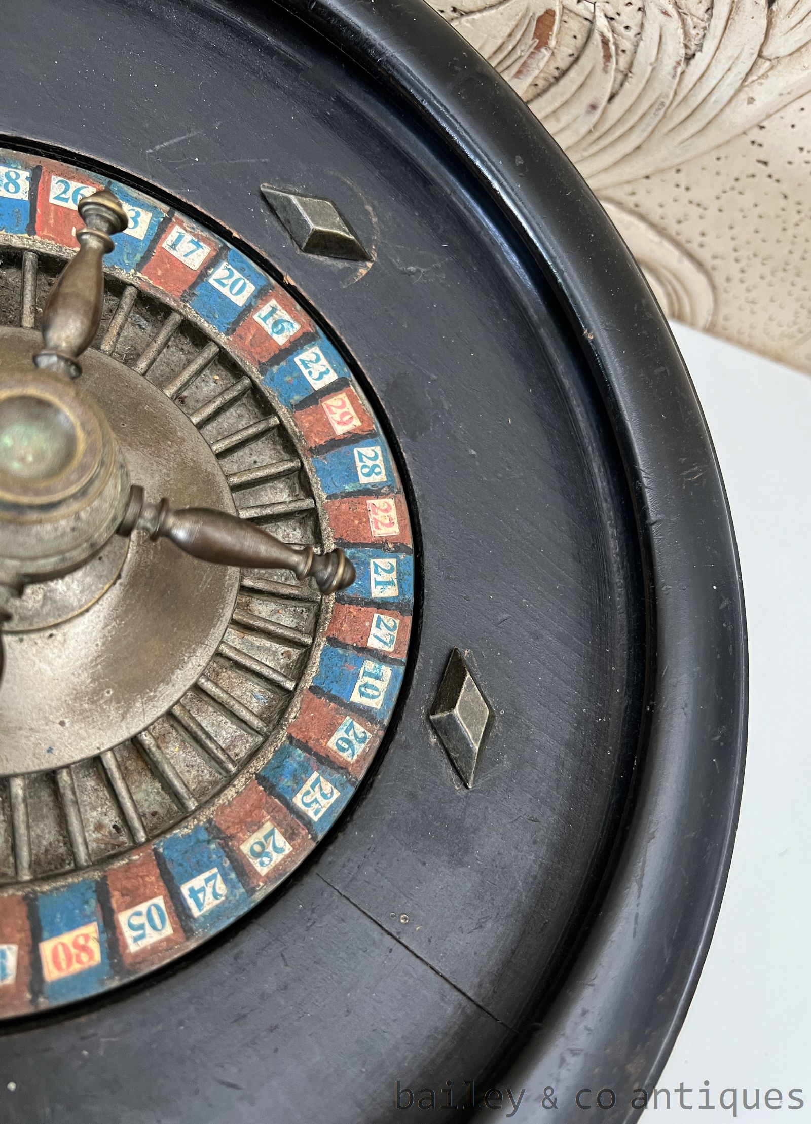Antique French Rare Roulette Wheel Large Ebonised Wood  - FR733   detail 10