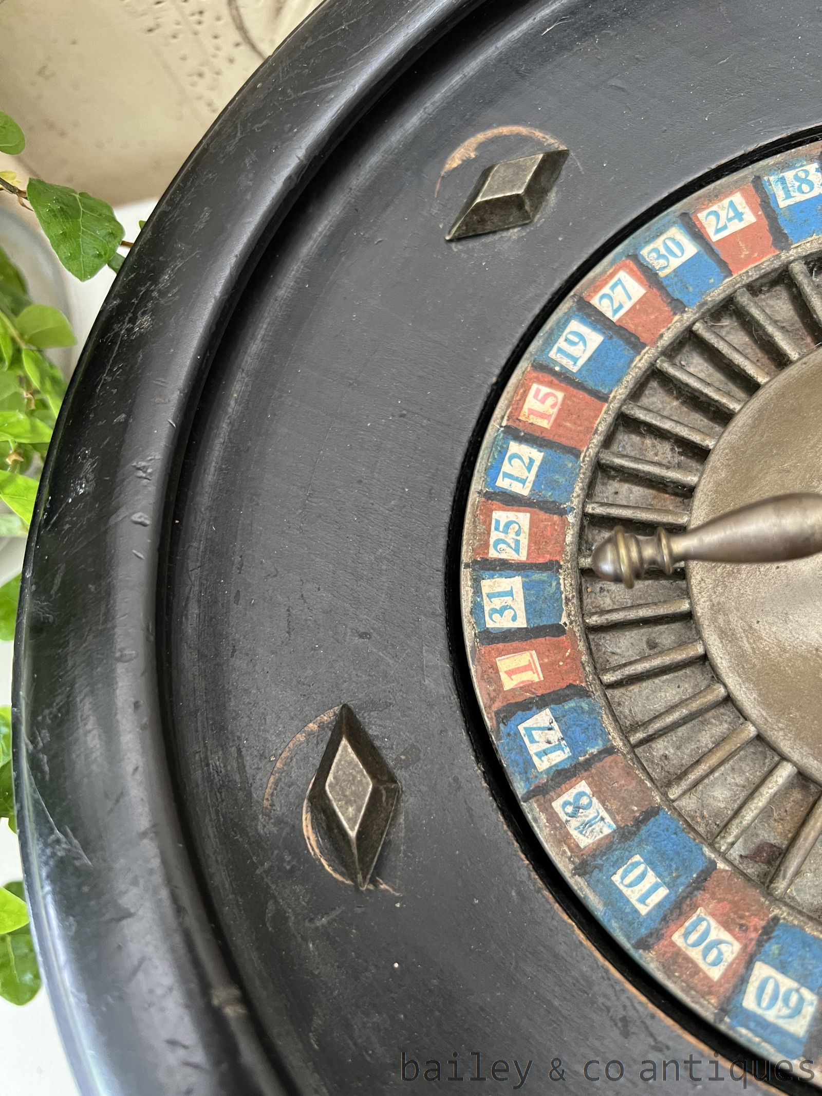 Antique French Rare Roulette Wheel Large Ebonised Wood  - FR733   detail 11