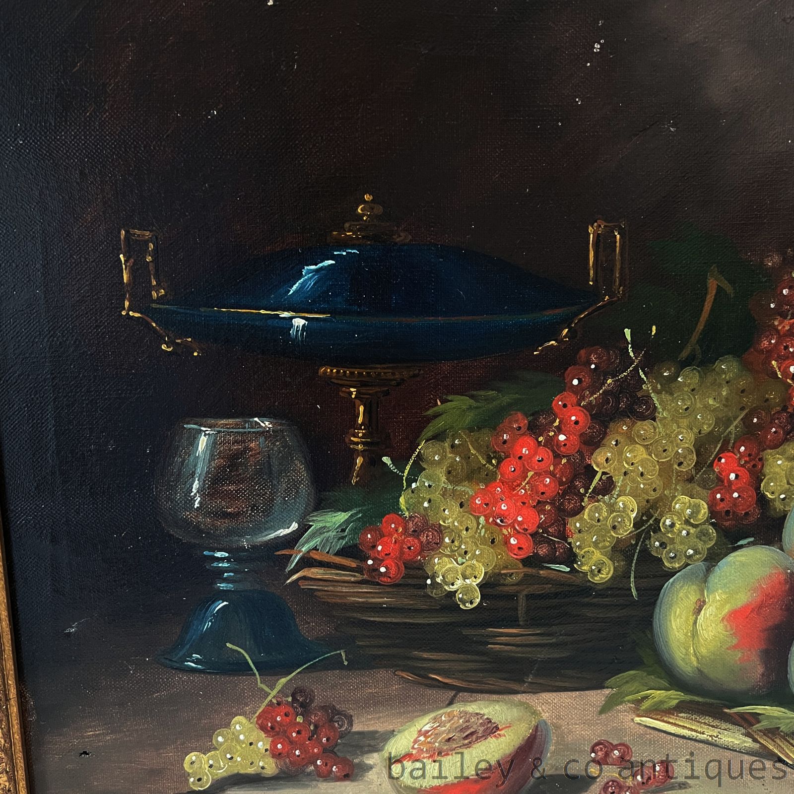 Antique French Lge Framed Oil Painting canvas Still Life Fruit Signed P Lacroy - FRLacroy   detail 02