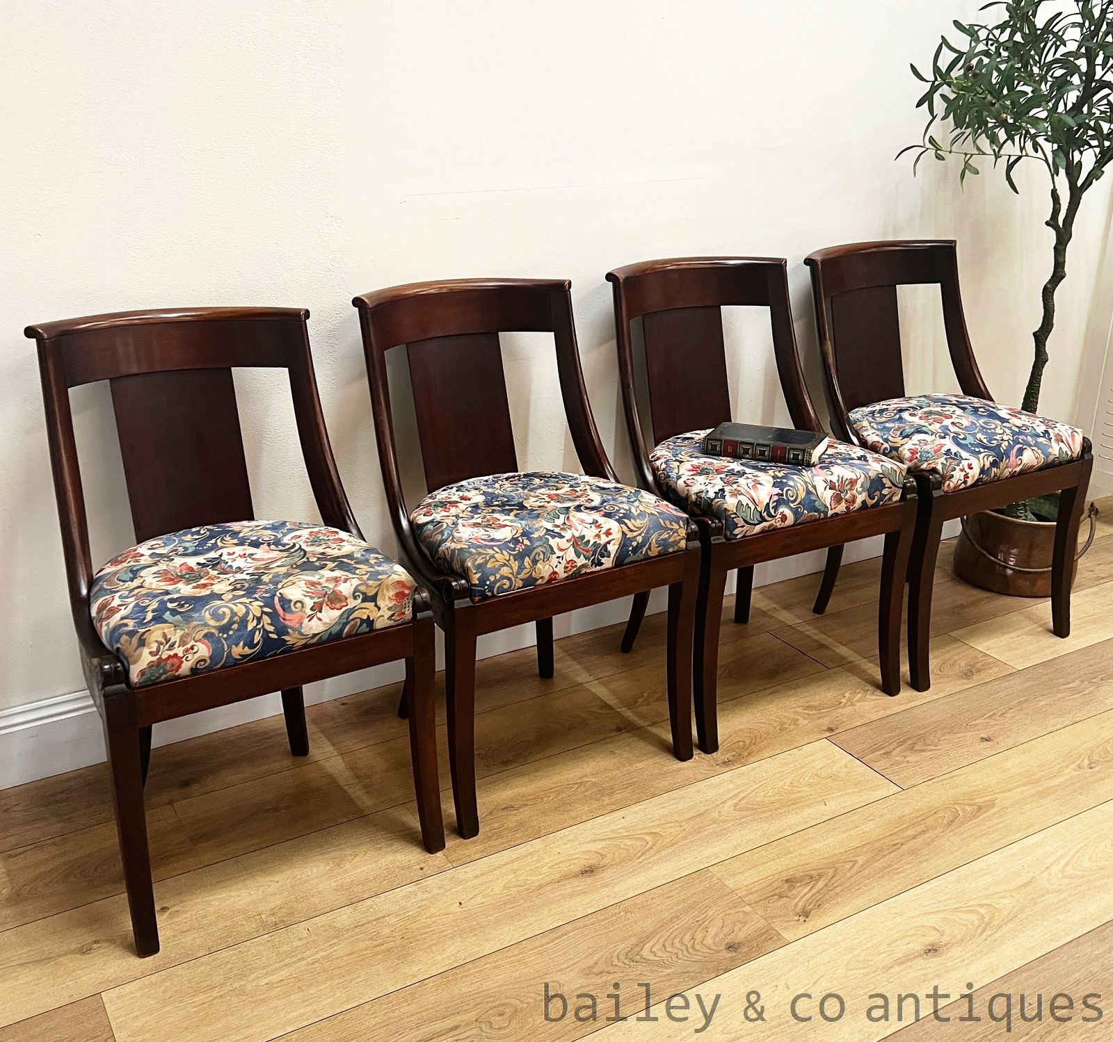  Set of Four Antique French Empire Mahogany Gondola Dining Chairs - FRP08b  for sale