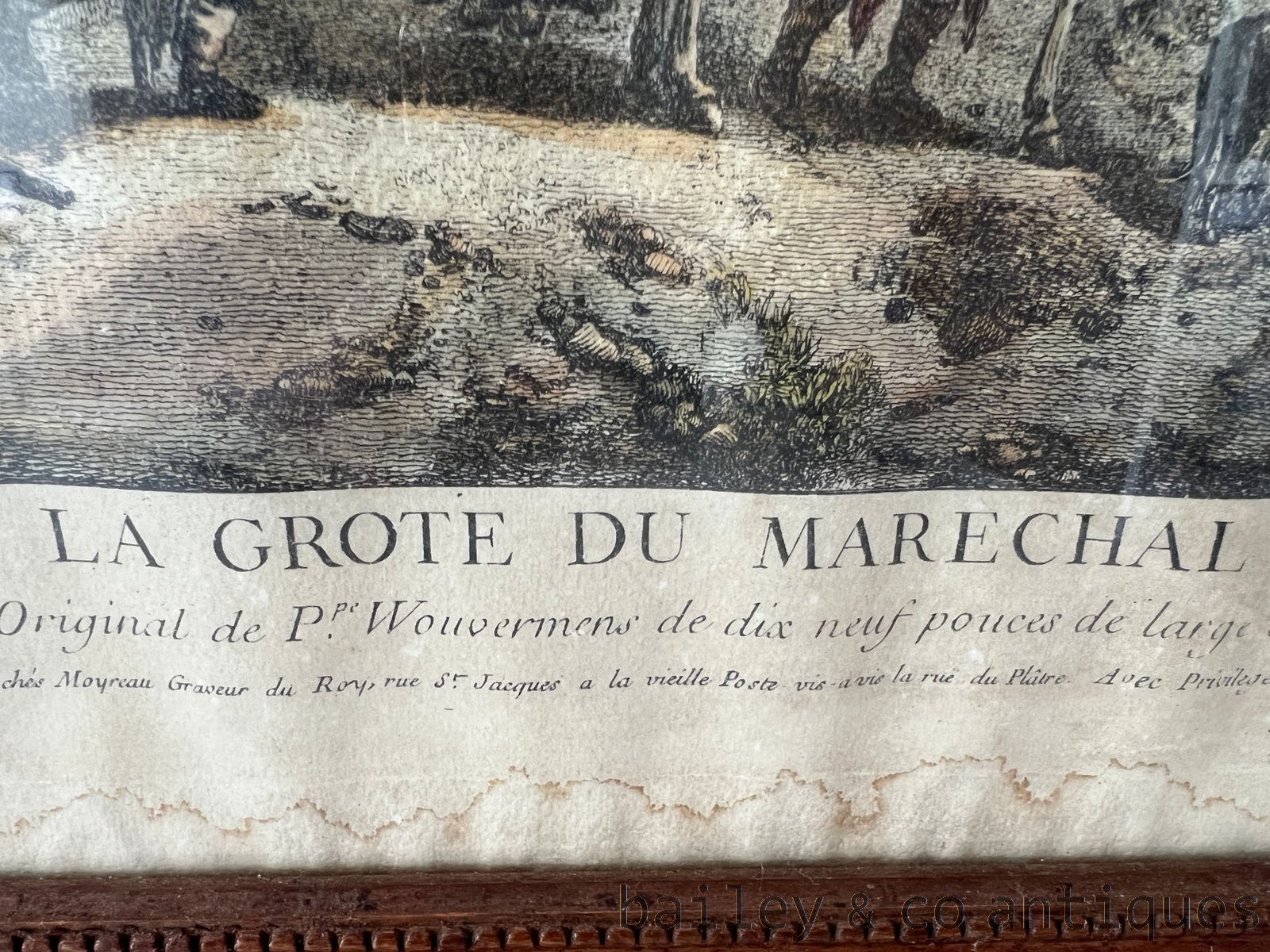 Antique French Moyreau After Wouvermens copper engraving La Grote Du Marechal - FRgravure   detail 04