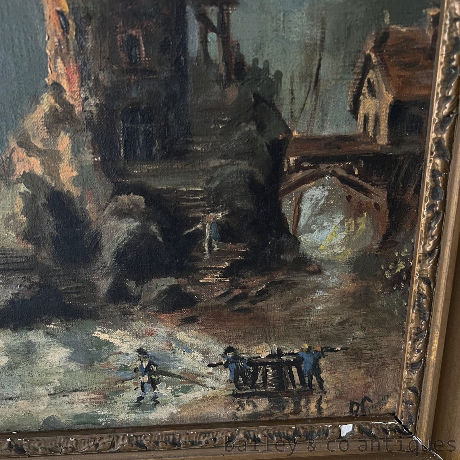 Antique French Framed Oil Painting on Canvas Marine Nautical - FRmarine   detail 03